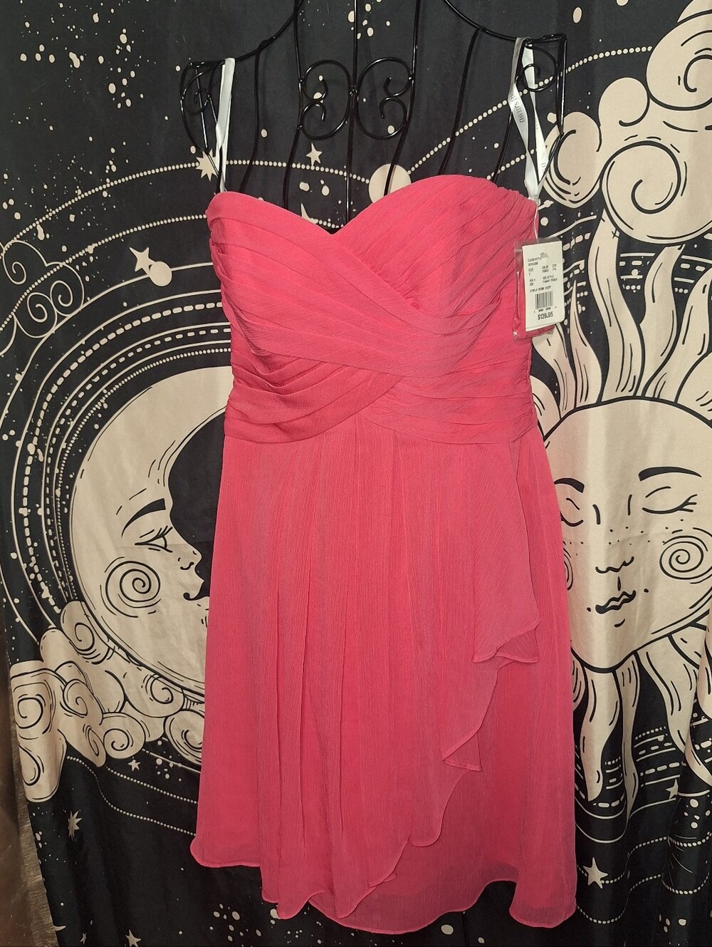 NWT DAVIDS BRIDAL Strapless Pink Chiffon Cocktail Dress